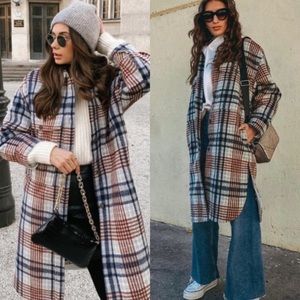 ZARA Oversized Long Plaid Overshirt “Shacket” Blogger Favorite in Size Medium